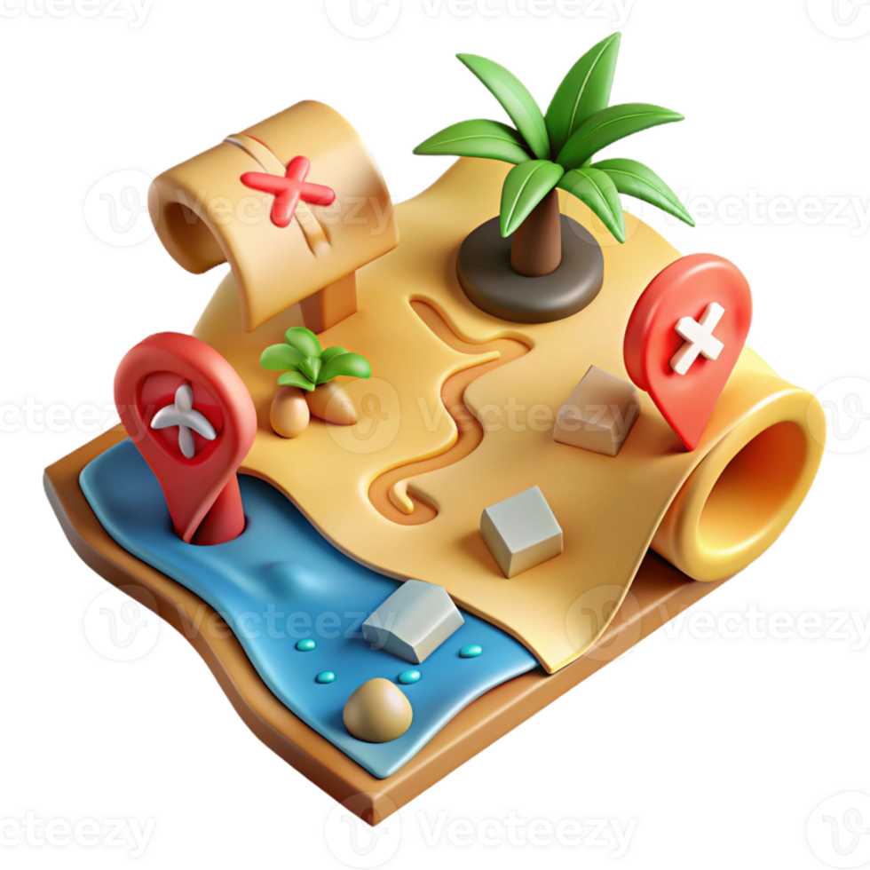 3D Island Treasure Map Illustration png