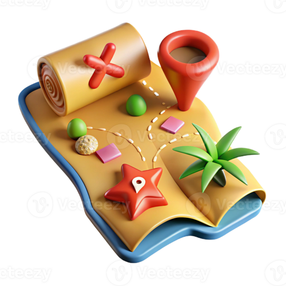 3D Cartoon Treasure Map Illustration png