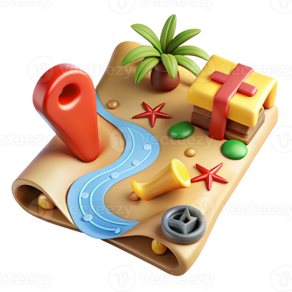 3D Cartoon Treasure Map Illustration png