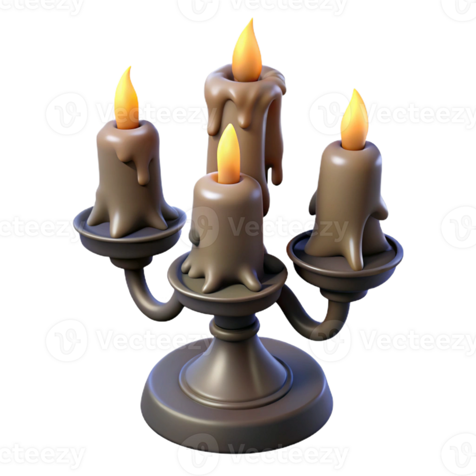 3D Render of Melted Candles on Candelabra png