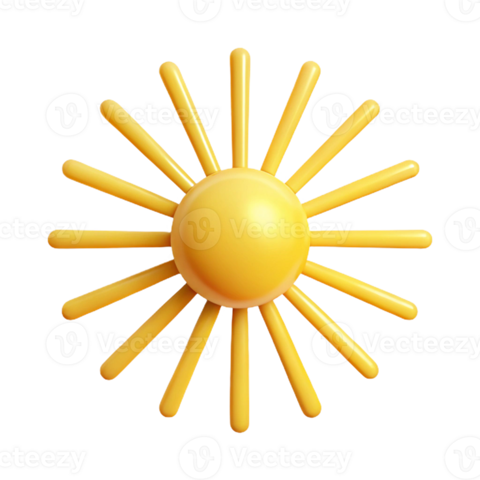 3D Sun Illustration, Yellow Rays, Bright png