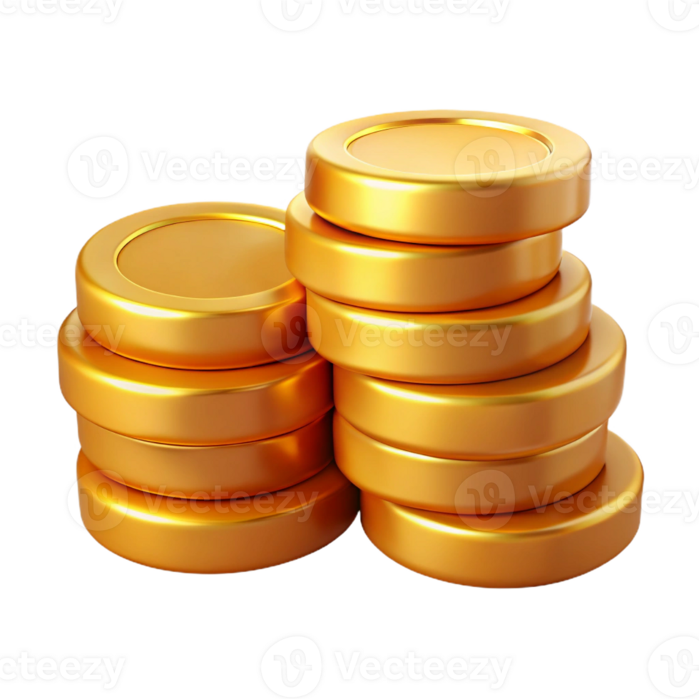Golden Coin Stacks 3D Illustration png