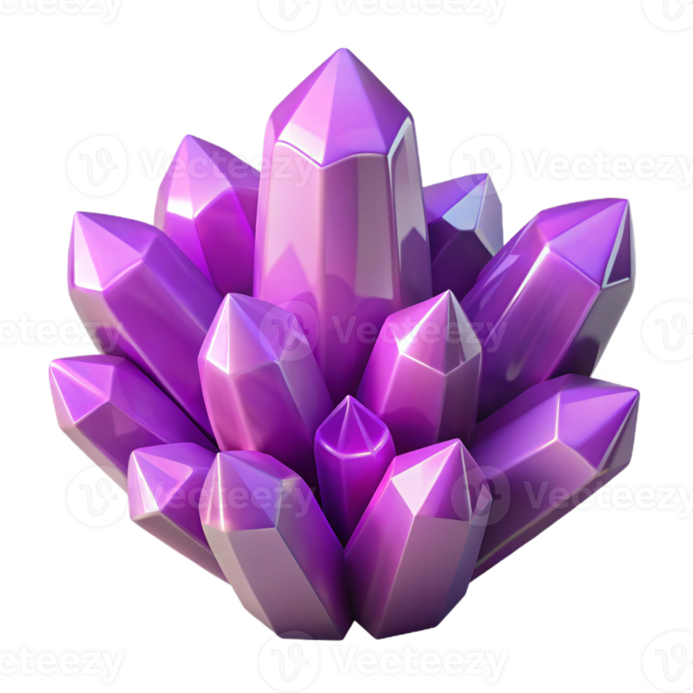 Purple Crystal Cluster 3D Render png