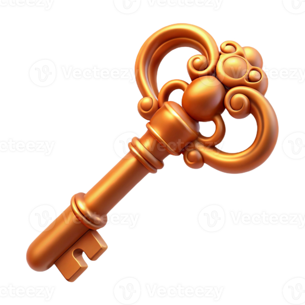 Ornate Golden Key 3D Render png