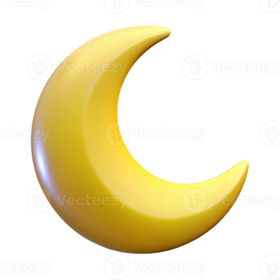 Yellow Crescent Moon 3D Render png