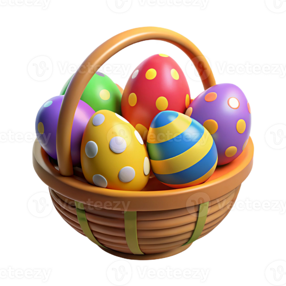 3D Render Colorful Easter Eggs in Basket png