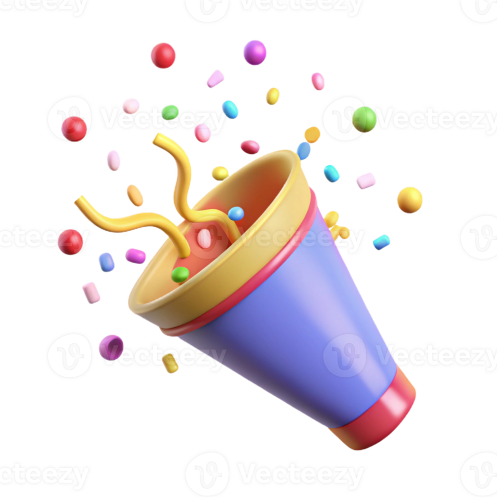 3D Render Colorful Party Popper Illustration png