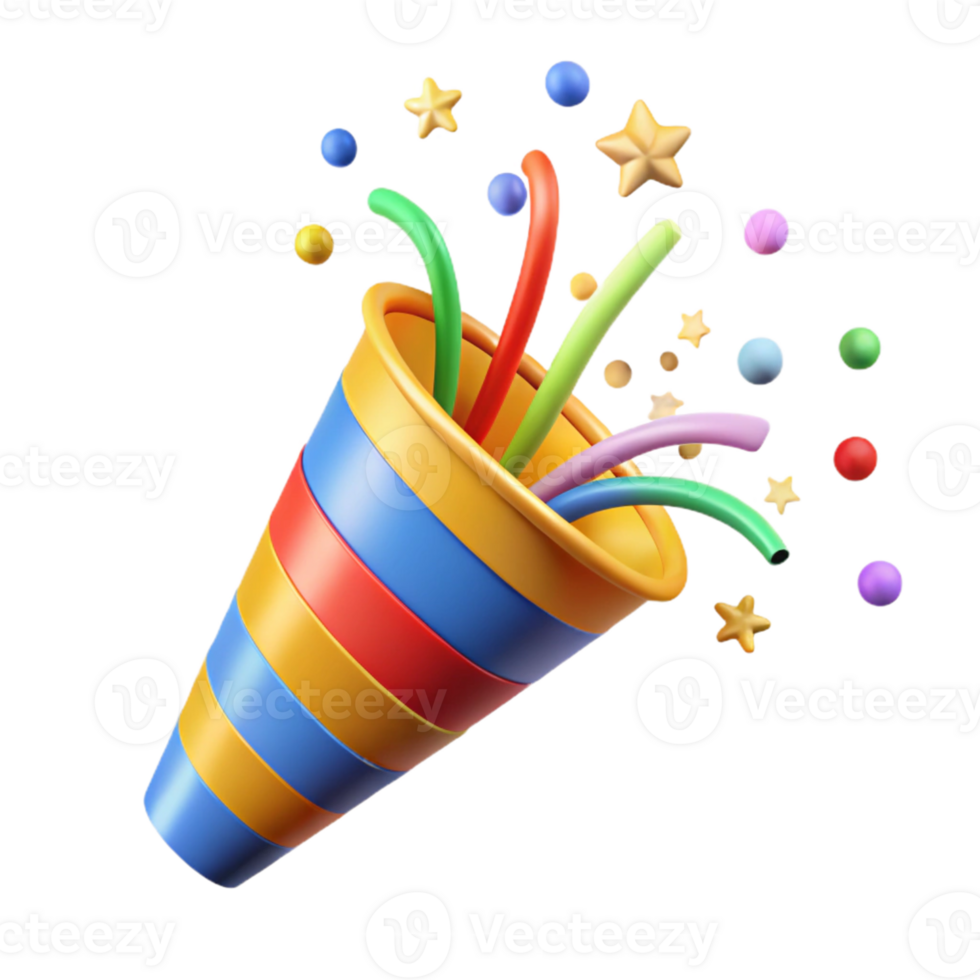 3D Illustration Colorful Party Popper png