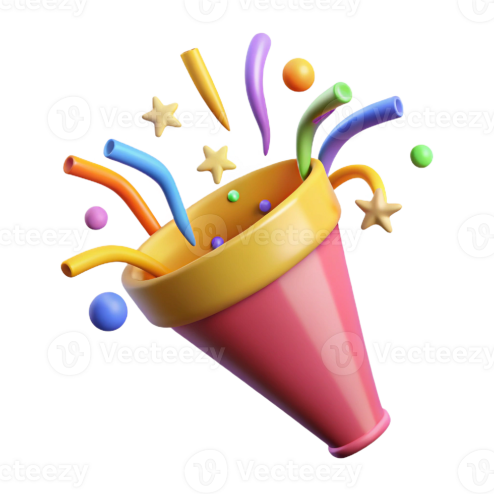 Colorful 3D Party Popper Illustration png