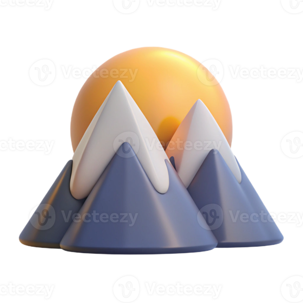 3D Illustration Sun Setting Behind Mountains png