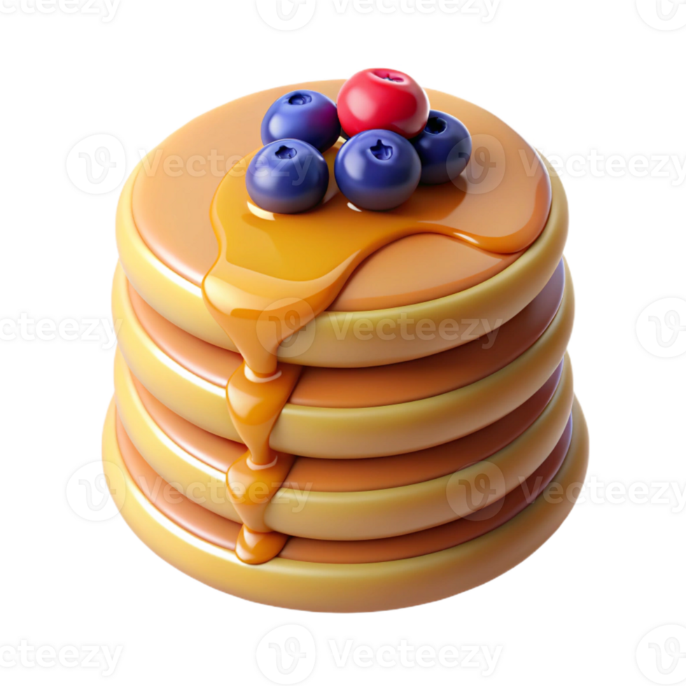 3D Render of Delicious Pancakes with Berries png