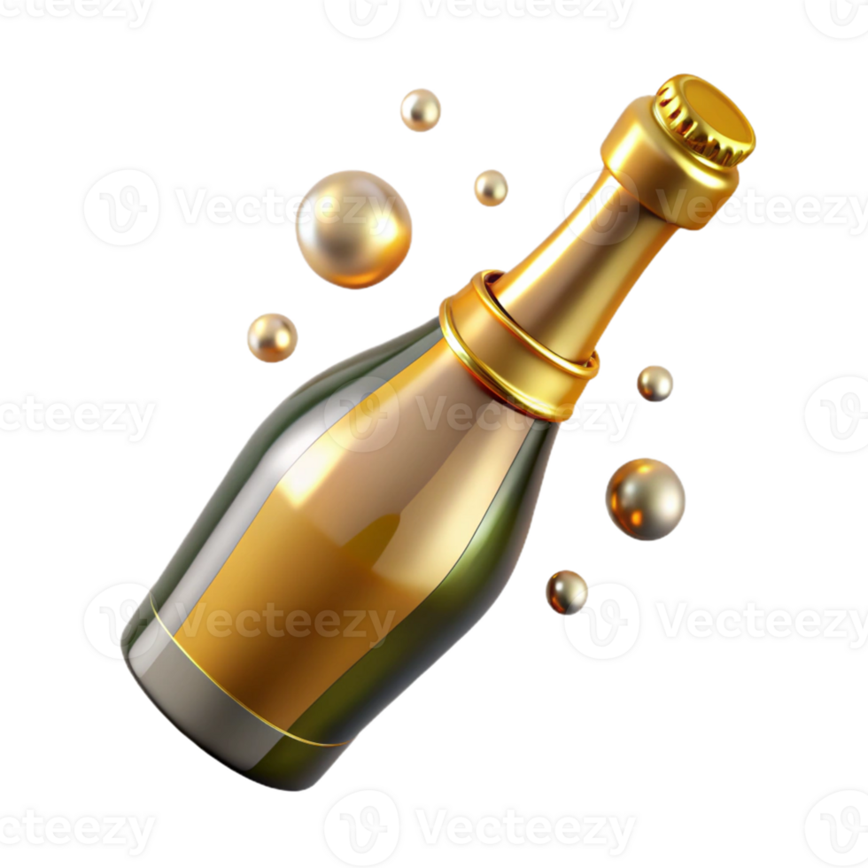 Golden Champagne Bottle 3D Illustration png