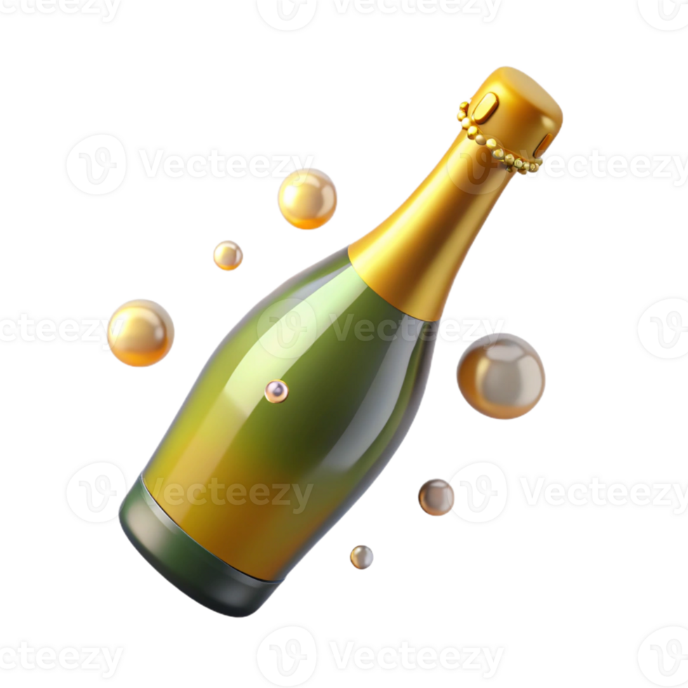 3D Illustration Sparkling Champagne Bottle png