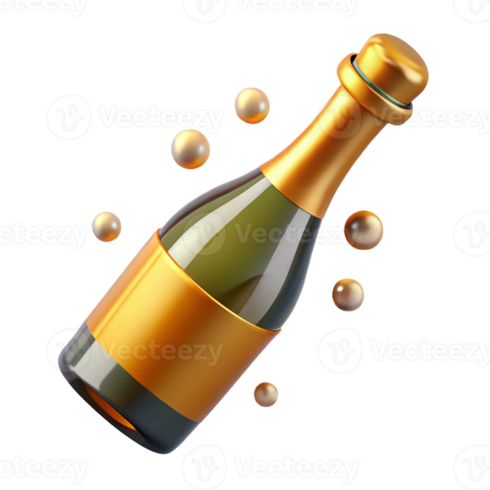 3D Illustration Golden Champagne Bottle png