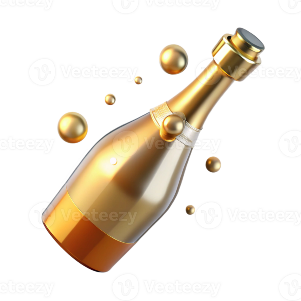 Golden Champagne Bottle 3D Illustration png