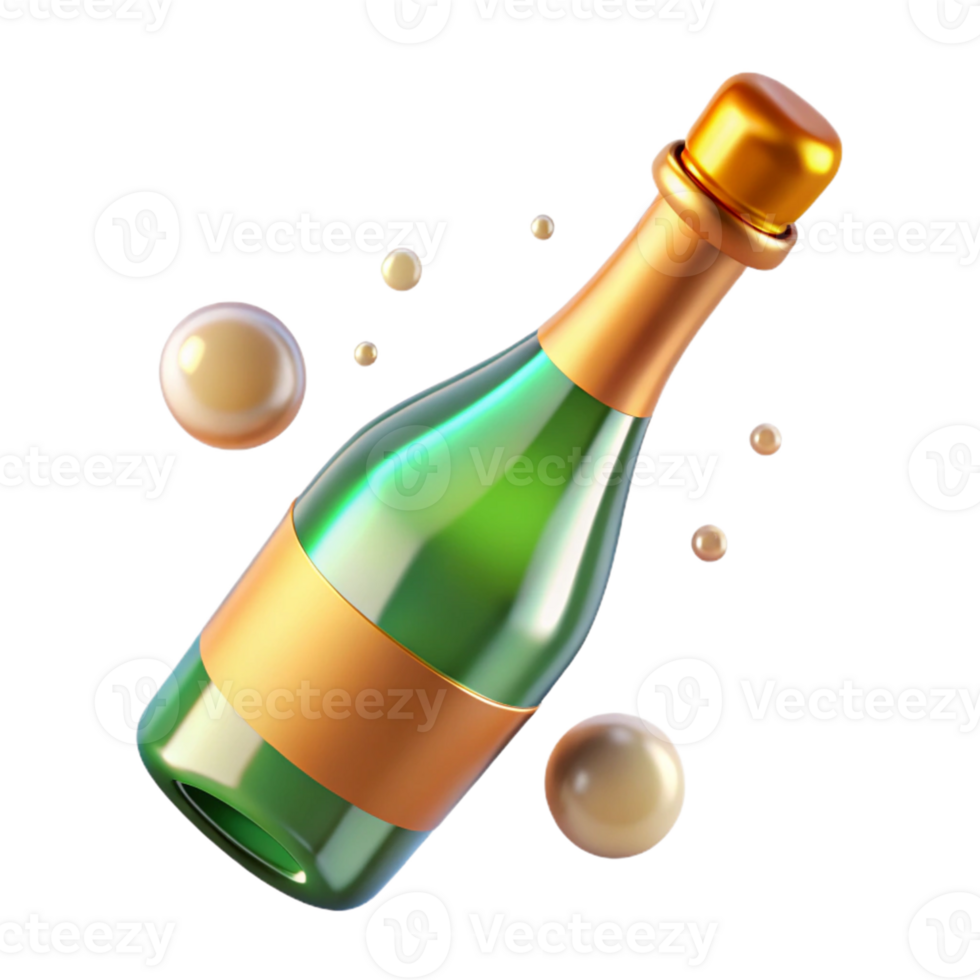 3D Sparkling Champagne Bottle Illustration png
