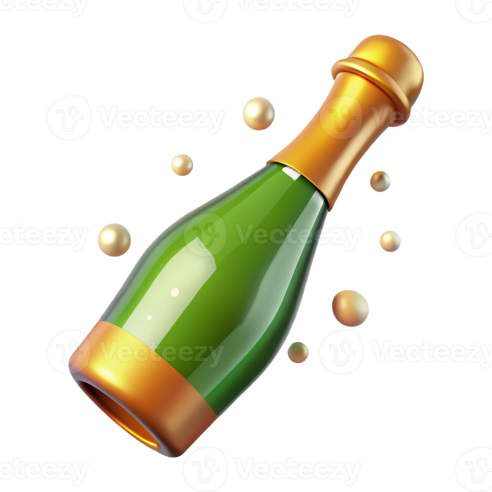3D Illustration Green Champagne Bottle png