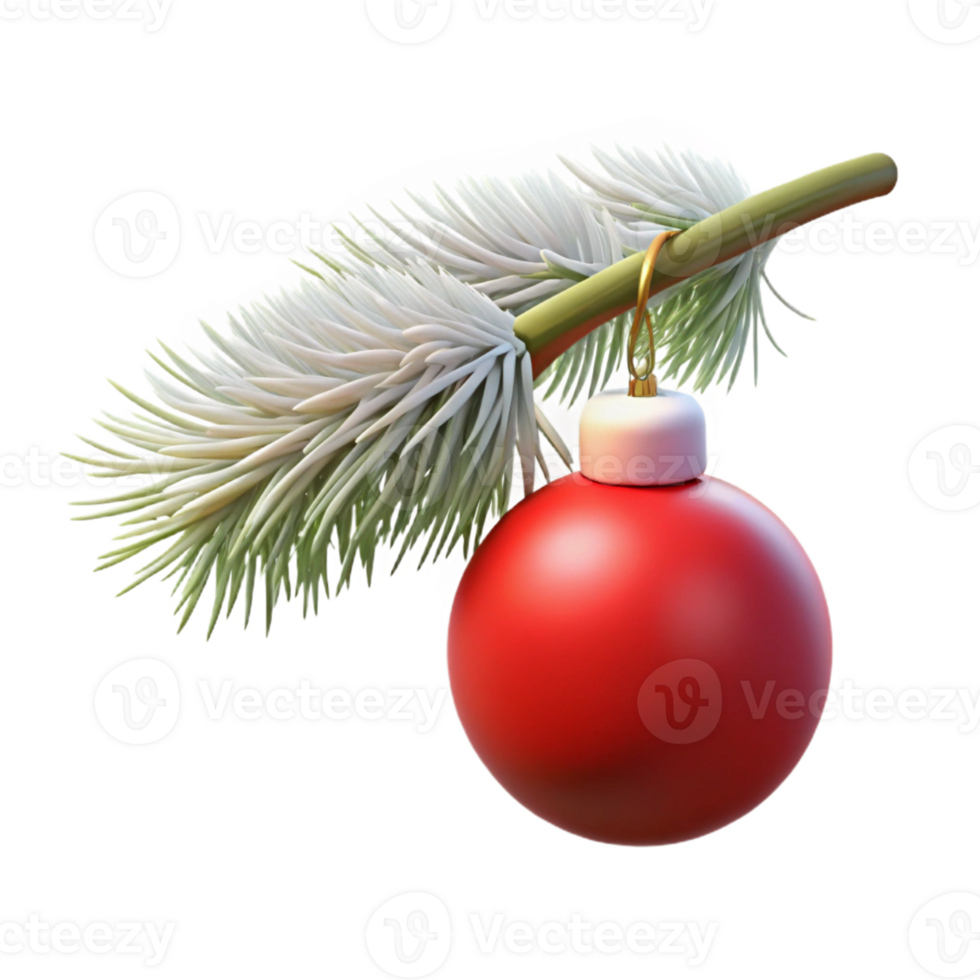3D Render Red Ornament on Pine Branch png