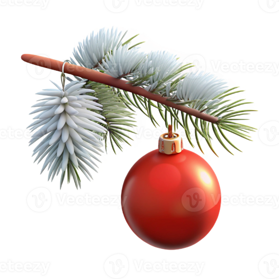 3D Render Red Ornament and Snowy Branch png