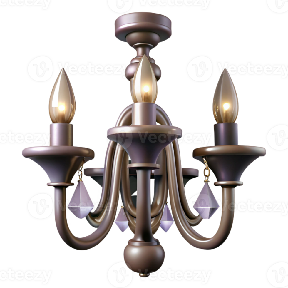 Elegant 3D Render of a Three-Light Chandelier png