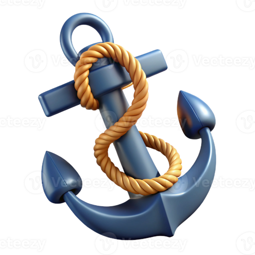 3D Render Blue Anchor with Rope png