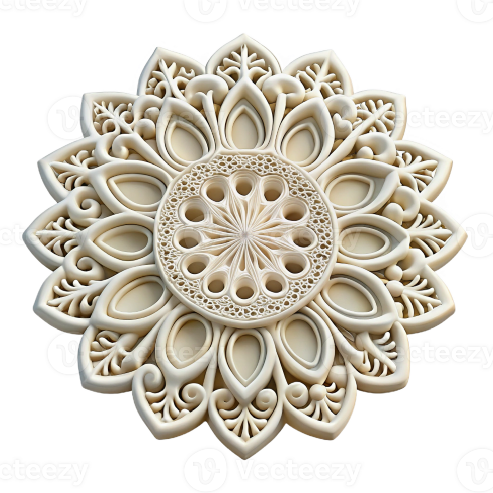 Intricate 3D Mandala Design, Beige Relief png