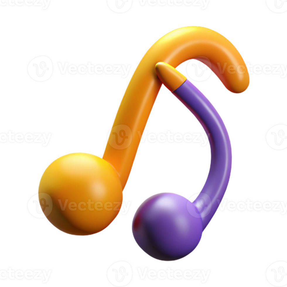 3D Render Orange Purple Music Note png