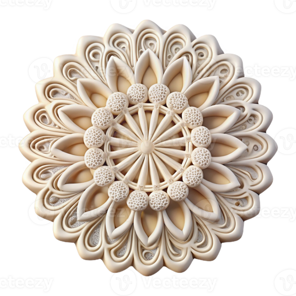Cream 3D Floral Mandala Design png