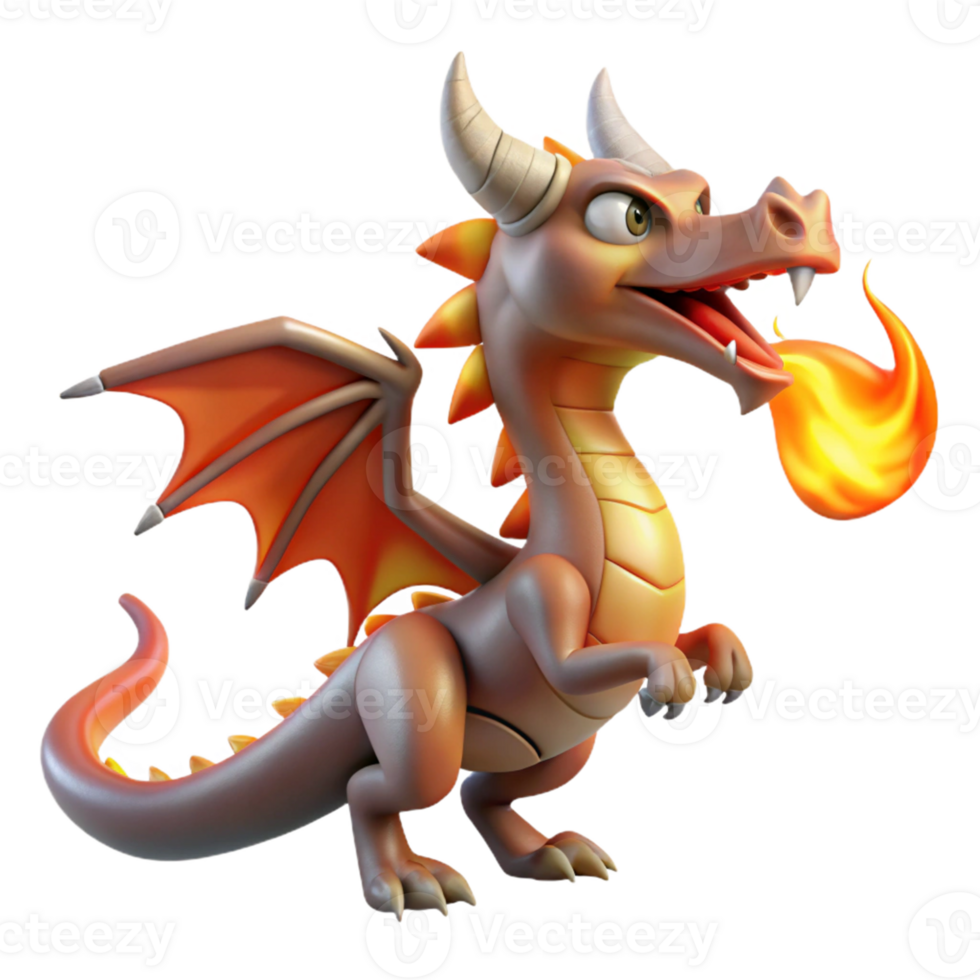 Cute Cartoon Dragon 3D Render png