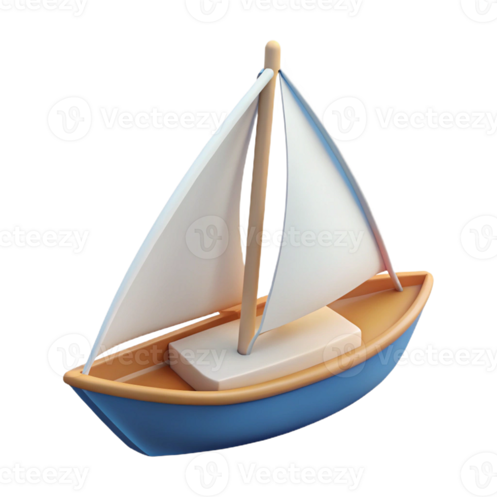 3D Render of a Cute Toy Sailboat png