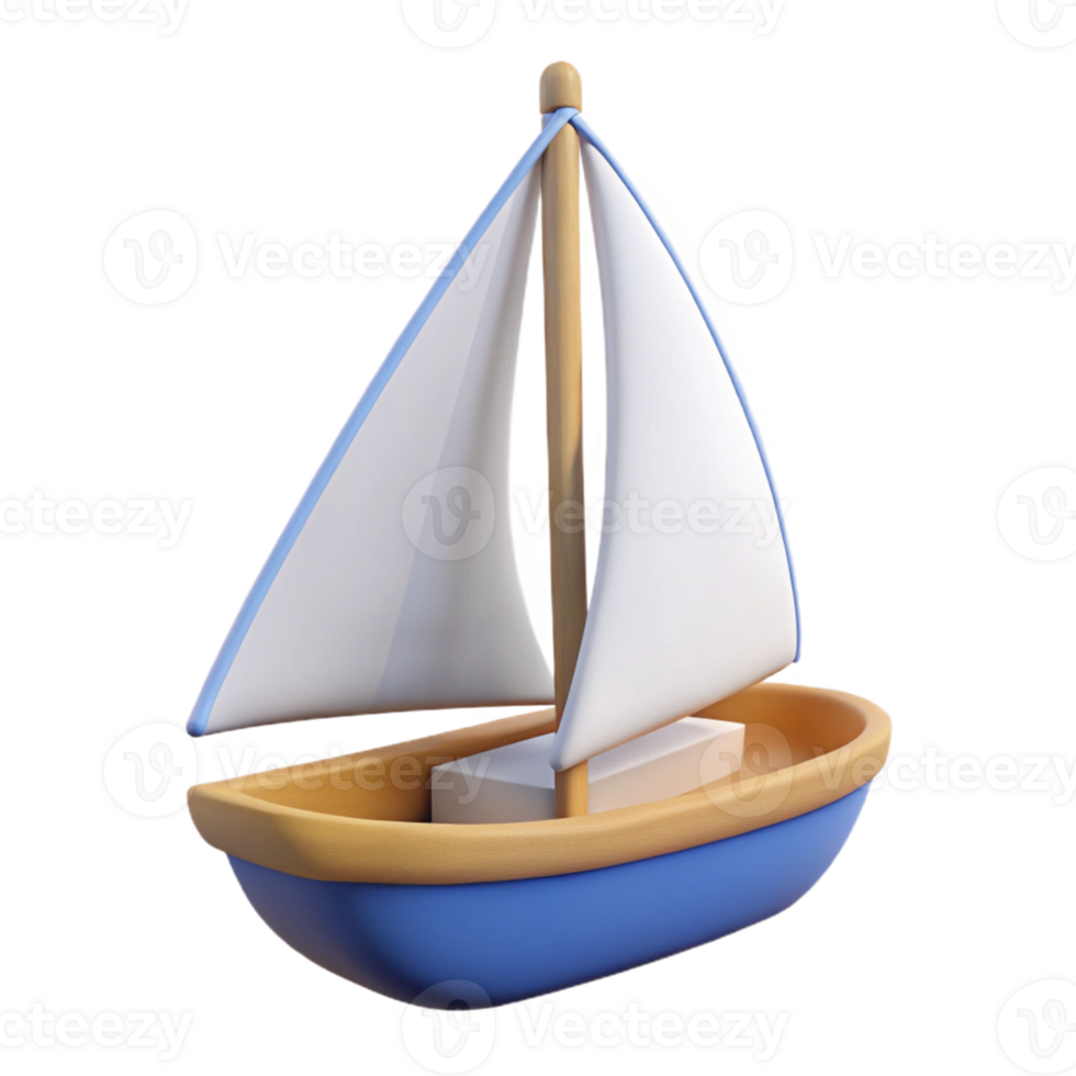 3D Render Cartoon Sailboat Illustration png