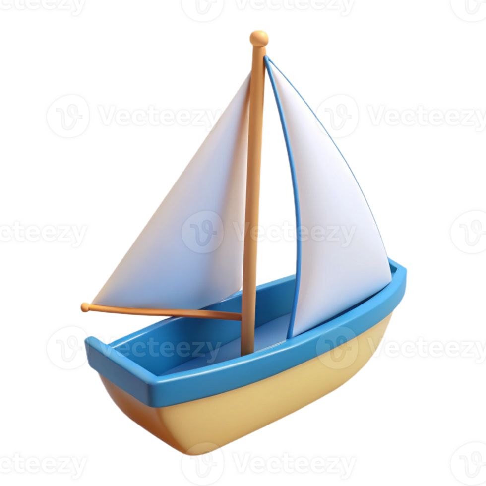 3D Render Cartoon Sailboat Illustration png