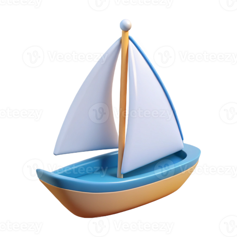 3D Render Cartoon Sailboat Illustration png