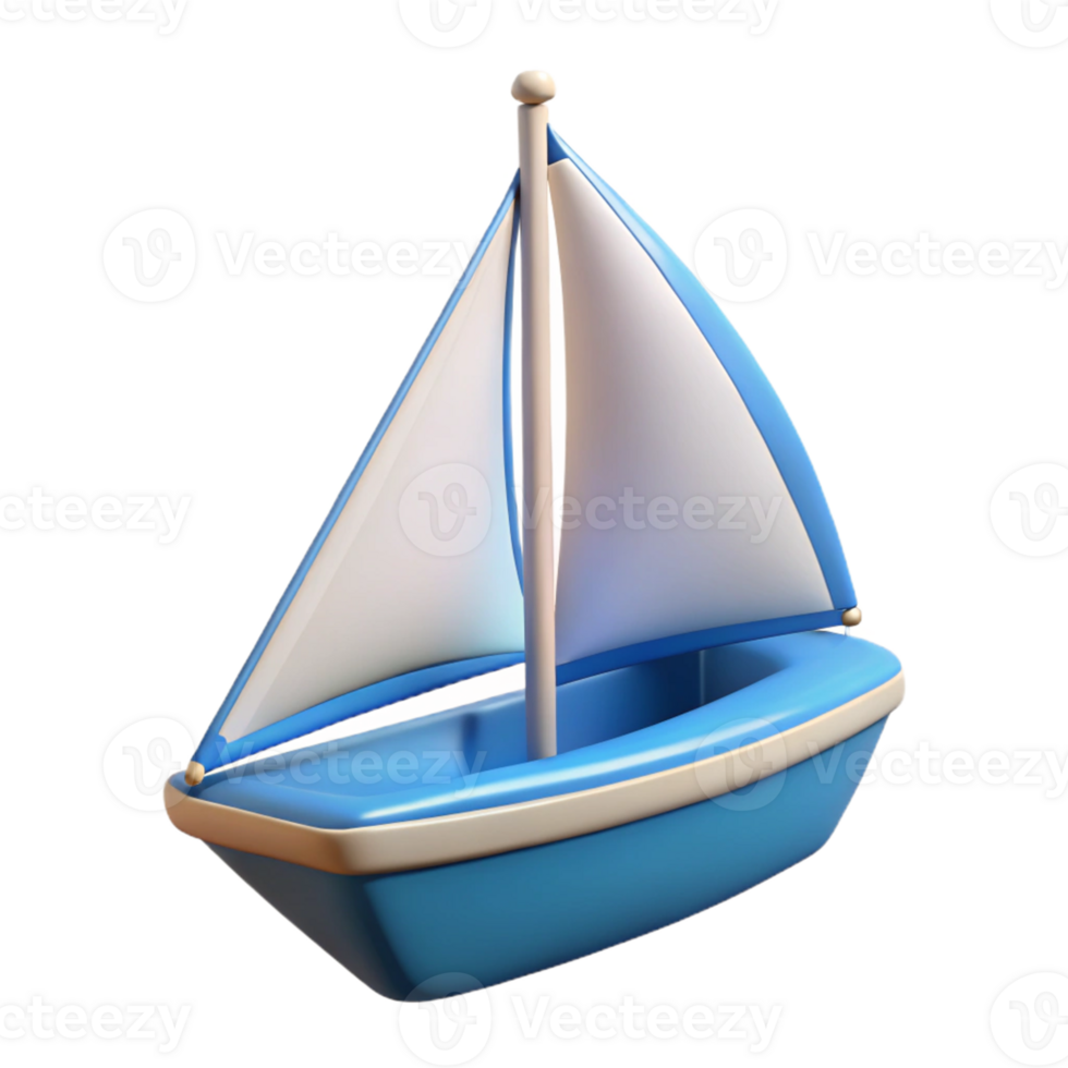 3D Render Blue Toy Sailboat Illustration png