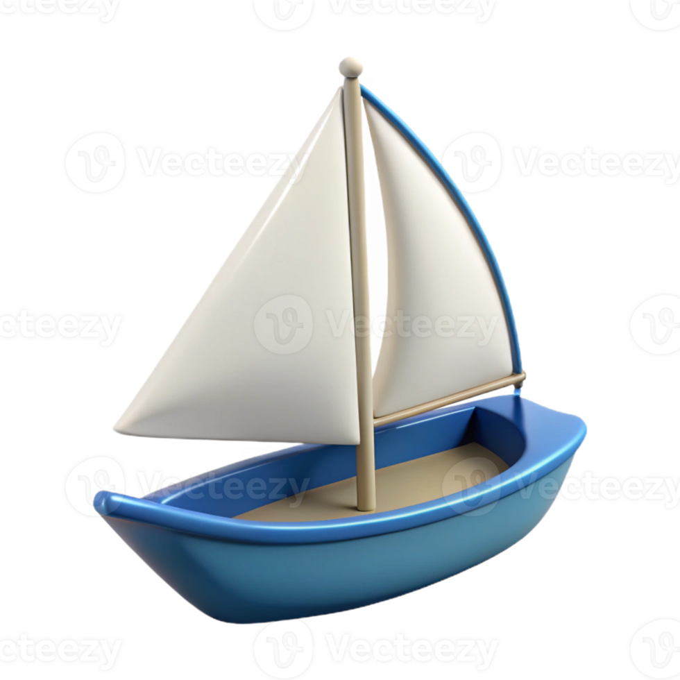 3D Model Blue Toy Sailboat Illustration png