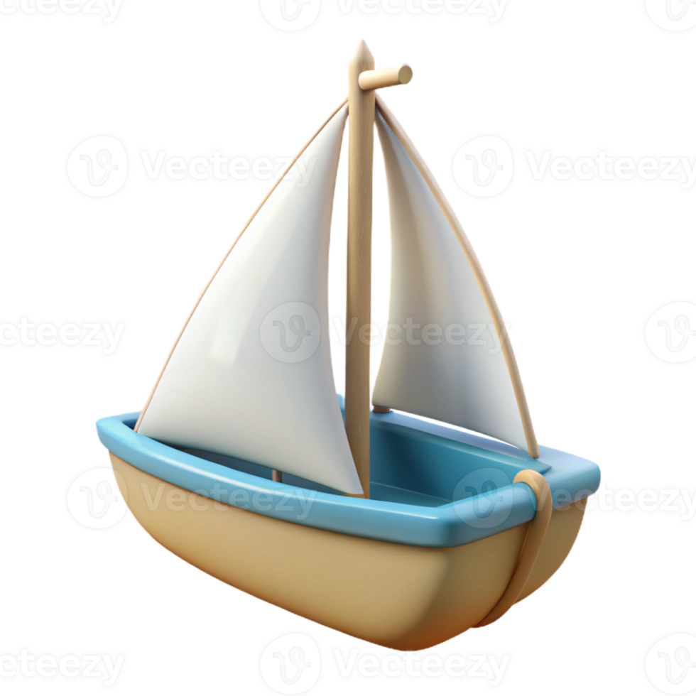3D Render Cute Toy Sailboat Illustration png