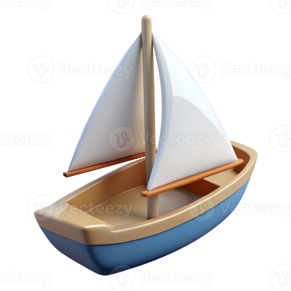 3D Render Cute Sailboat Toy Illustration png