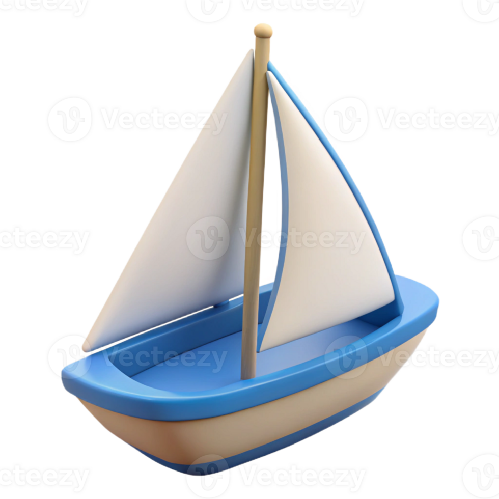 3D Model of a Blue Toy Sailboat png