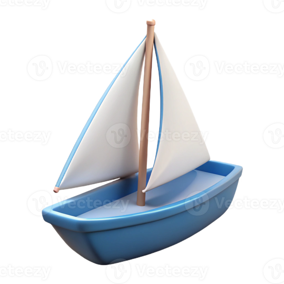 3D Render of a Blue Toy Sailboat png