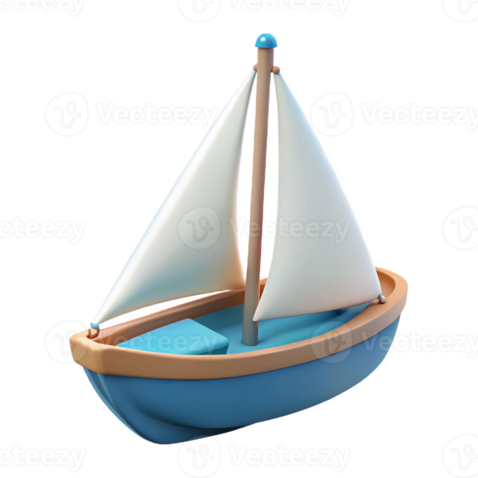 3D Render of a Cute Cartoon Sailboat png