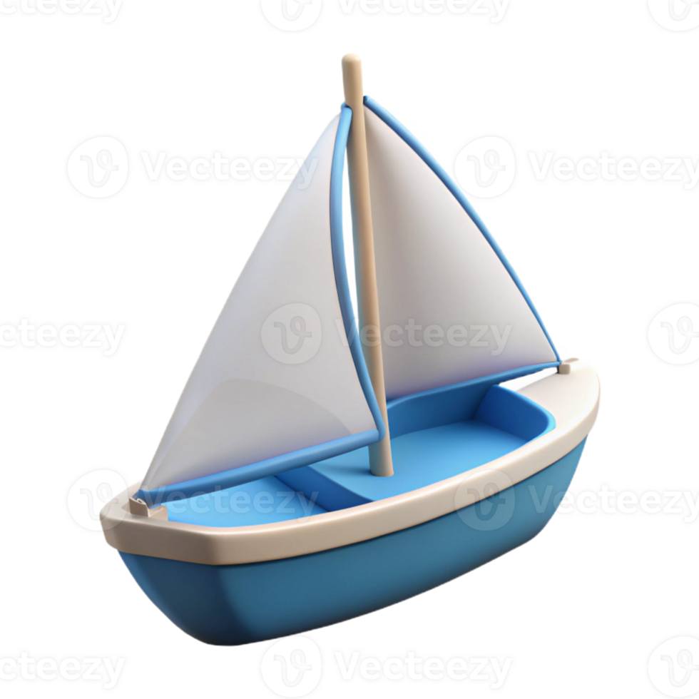 3D Render of a Blue Toy Sailboat png