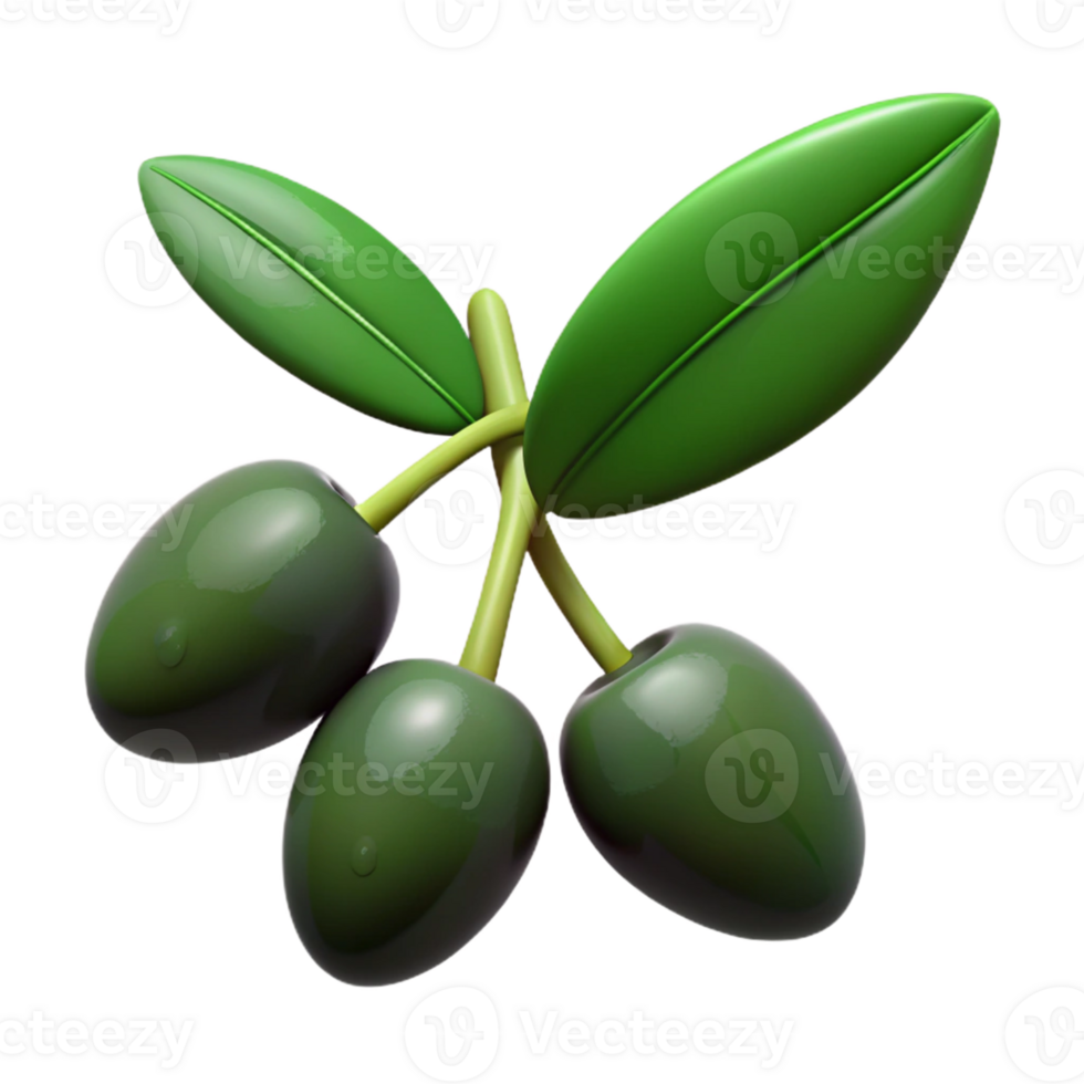 3D Render Green Olives Branch png