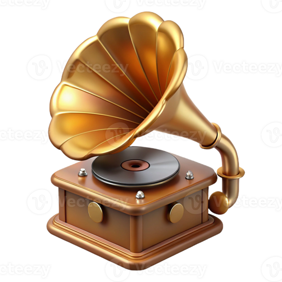 Golden Gramophone 3D Render png