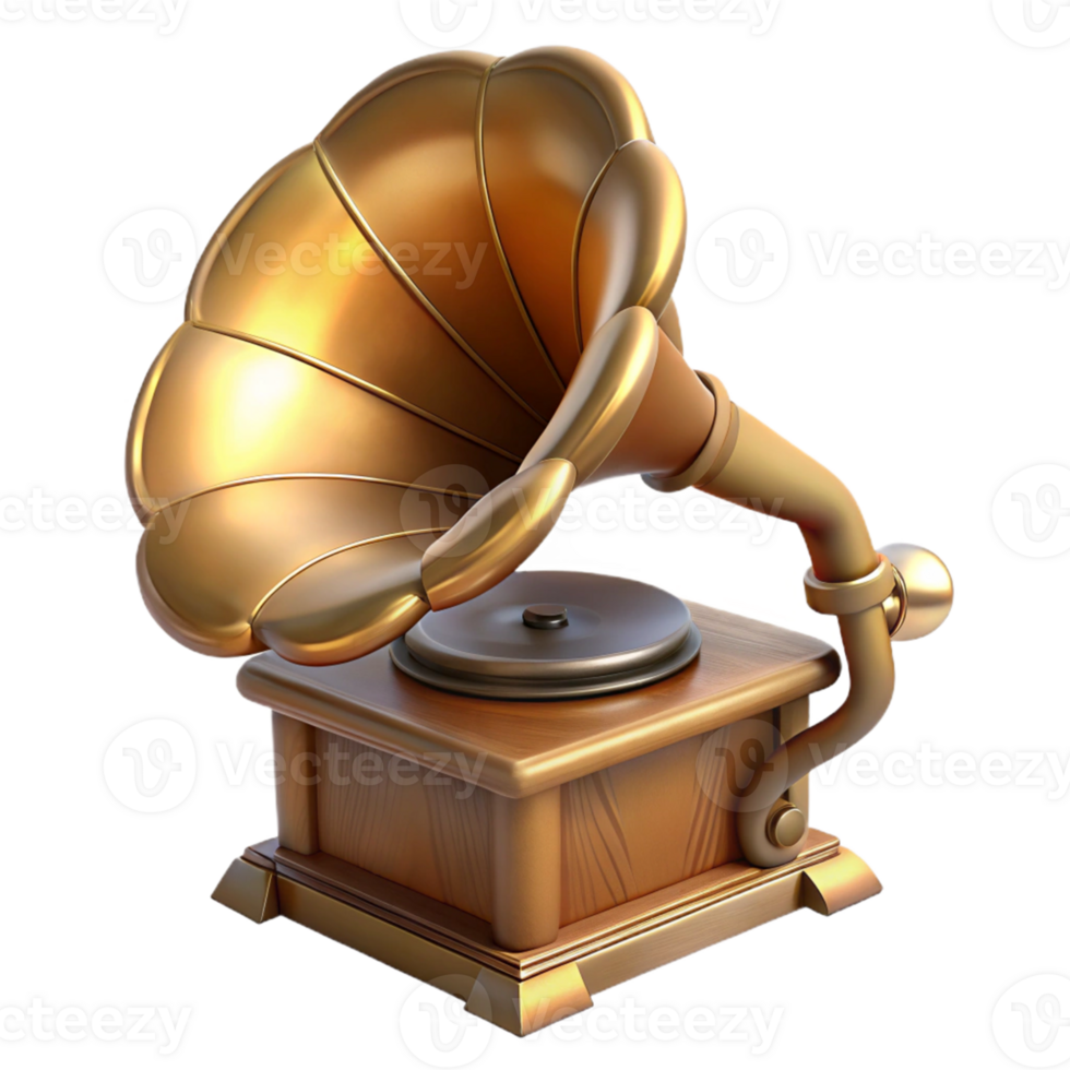 Golden Gramophone 3D Illustration png