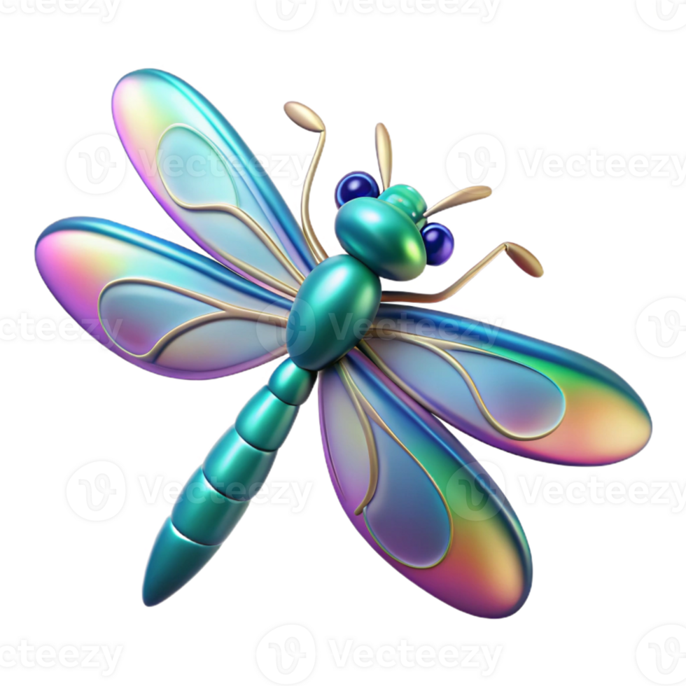 3D Dragonfly Illustration Iridescent Wings png