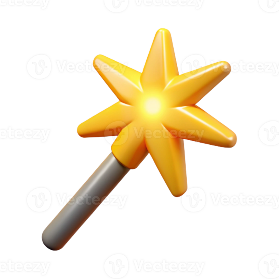 3D Render Golden Star Wand Illustration png