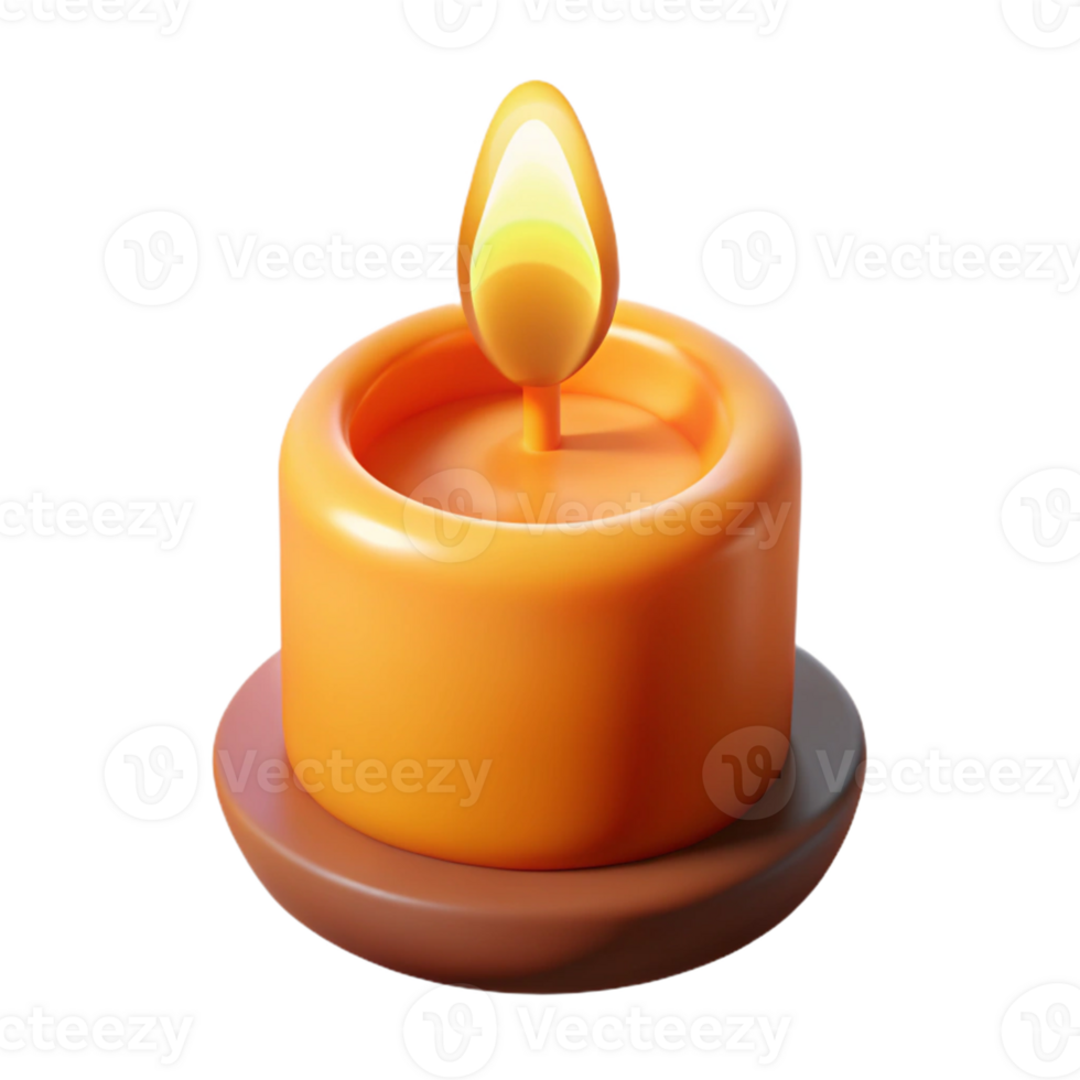 3D Render of a Lit Orange Candle png