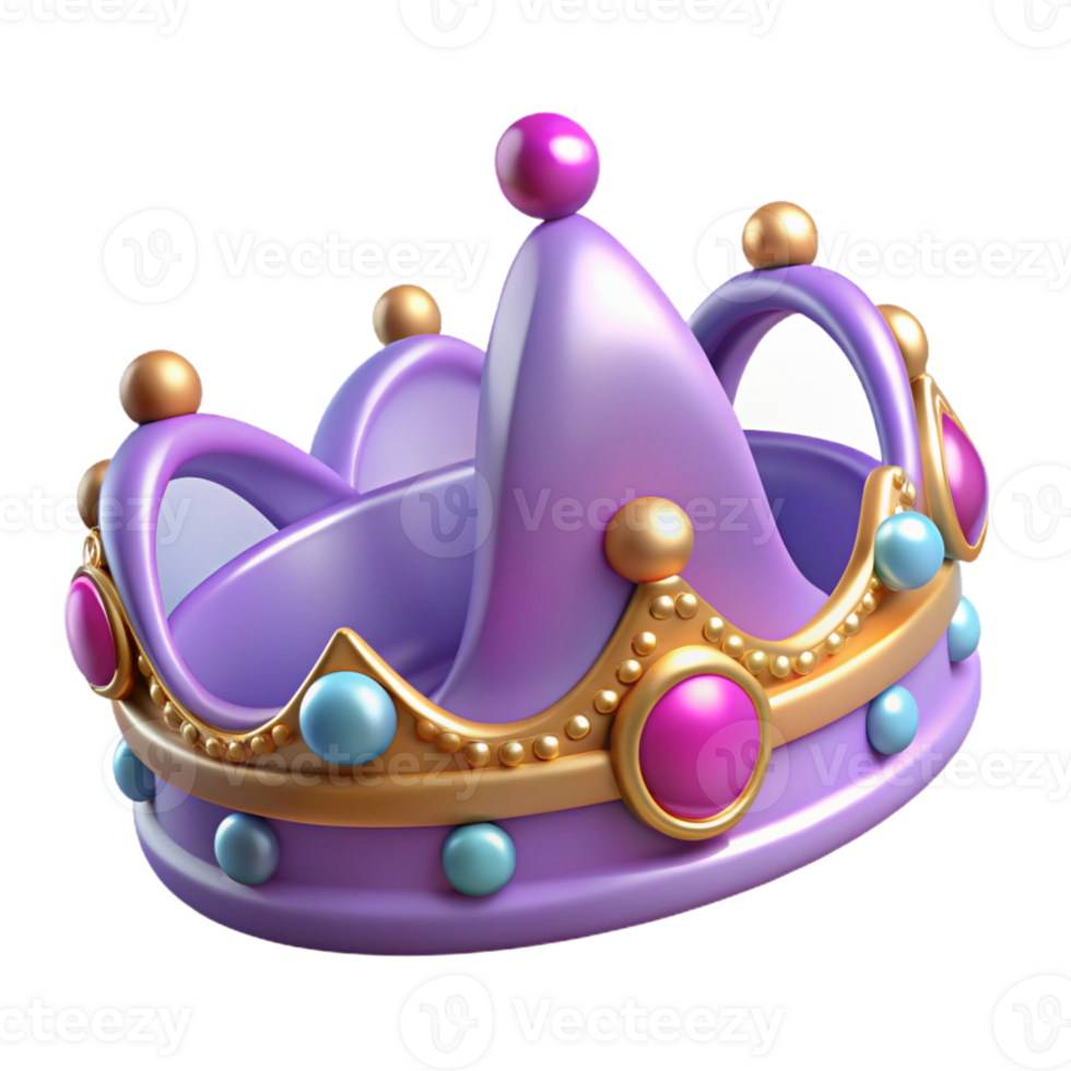 Purple Cartoon Crown 3D Render png