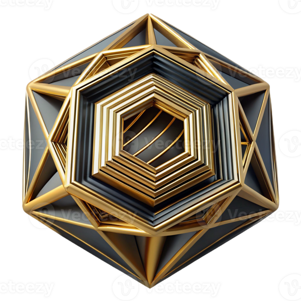 Abstract 3D Gold and Black Geometric Structure png