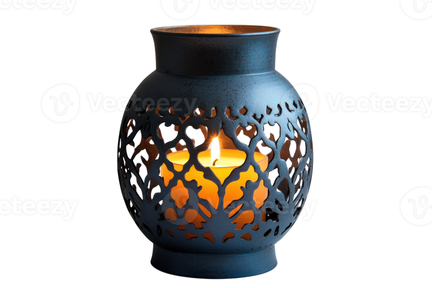 Unique decorative lantern casting warm light in an intricately designed holder png